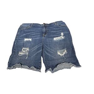 Tinseltown Blue Jean Shorts with Distressed Frayed Hem
